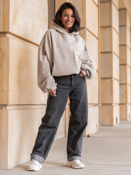 Viralowa Dresowa bawełniana BLUZA z kapturem oversize szeroka stone E644