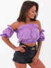 Bawełniana krótka bluzka z bufiastymi rękawami liliowa b147 kk01