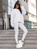 Bawełniany KOMPLET asymetryczna dresowa oversizowa bluza bez kaptura i spodnie legginsy z prążkowanej dzianiny szary melanż X351 k01
