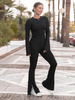 Codzienny KOMPLET bluzka i dopasowane spodnie z szerokimi nogawkami z prążkowanej dzianiny wiscoza i bawełna czarny X502