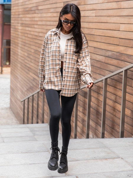 Oversizowa KOSZULA w kratę beżową wzór 2 X363