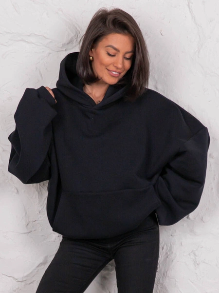 Dresowa bawełniana BLUZA z kapturem oversize szeroka czarna E644
