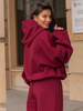 Viralowa Dresowa bawełniana BLUZA z kapturem oversize szeroka bordowa E644
