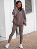 Bawełniany KOMPLET oversizowa bluza z kapturem z drapanego dresu i spodnie legginsy z prążka coffee E6/E29 k01