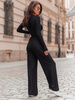 Wiskozowy KOMPLET dopasowana bluzka z długim rękawem i luźne spodnie czarny E351