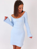 Trapezowa sukienka z szerokimi rękawami z dzianiny prążkowej baby blue b25 kk01