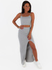 Komplet top + długa maxi spódnica z rozporkiem szary c227 k01