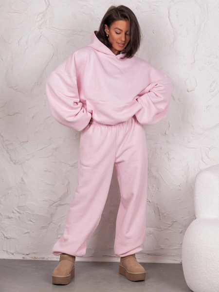 Dresowa bawełniana BLUZA z kapturem oversize szeroka baby pink E644