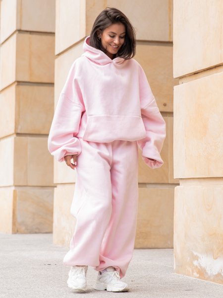 Dresowe bawełniane SPODNIE baggy baby pink E643