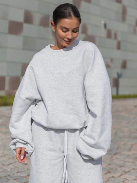 Dresowa bawełniana BLUZA oversize szeroka szary melanż X402