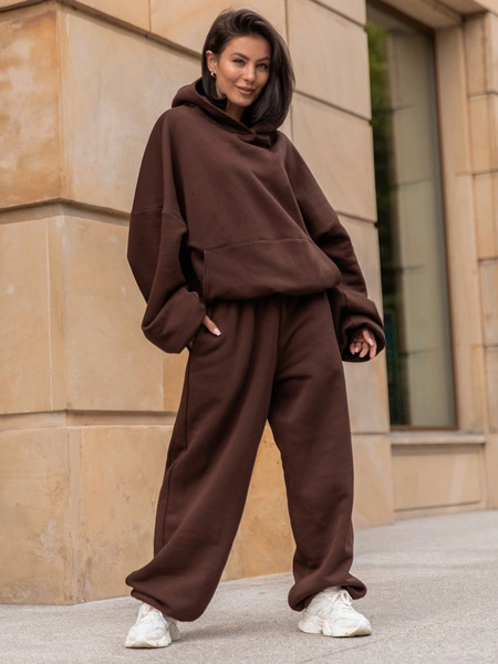 Viralowa Dresowa bawełniana BLUZA z kapturem oversize szeroka brązowa E644