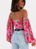 Gorsetowa bluzka z szerokimi rękawami różowa w róże c182 k01