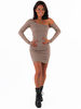 Asymetryczna sukienka z prążkowanej dzianiny bawełnianej cappuccino c330 k01