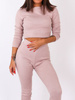 Dres swetrowy komplet krótki top+legginsy brudny róż b20 kk01