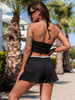 Krótkie SPÓDNICO SZORTY z kontrastowym paskiem czarne E234 k01