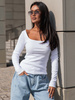 Basic Bawełniana BLUZKA z prążkowanej dzianiny z kwadratowym dekoltem biała X406