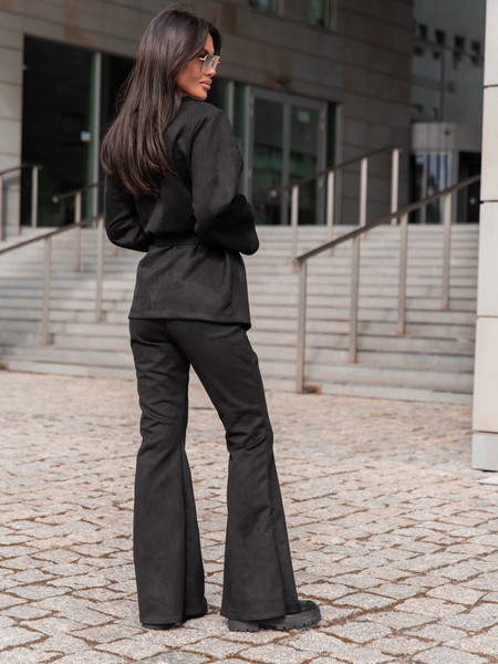 Oversizowa zamszowa MARYNARKA o szerokim kroju z paskiem czarna X409