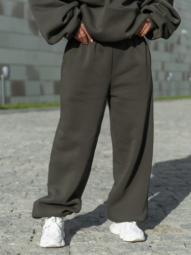 Dresowe bawełniane SPODNIE baggy dark khaki E643 k01