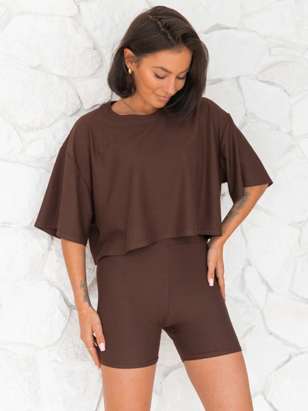 Dopasowane KOLARKI spodenki z wiscozy czekoladowe X200 k01