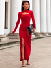 Elegancka dopasowana SUKIENKA maxi z wycięciem na biuście czerwona D518 k01