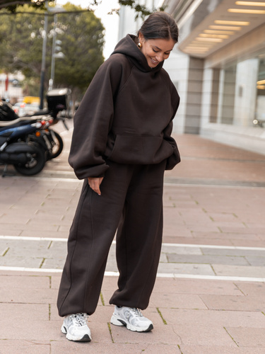 Dresowy ZESTAW: BLUZA z kapturem oversize z raglanowymi rękawami X509 + Bawełniane SPODNIE baggy ze ściągaczami i przeszyciami X510