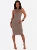 Bawełniana sukienka midi z łezką z prążka cappuccino c228 k01