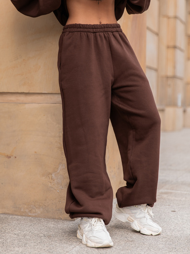 Dresowe bawełniane SPODNIE baggy brązowe E643