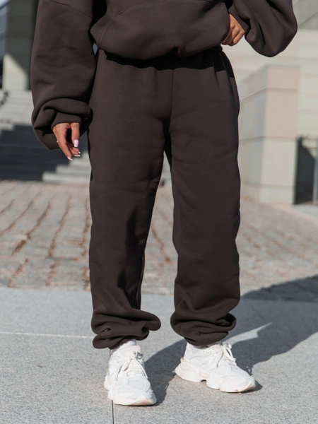 Dresowy ZESTAW: Viralowa BLUZA z drapanego dresu z kapturem na stójce E1 + Dresowe SPODNIE ze ściągaczami X32