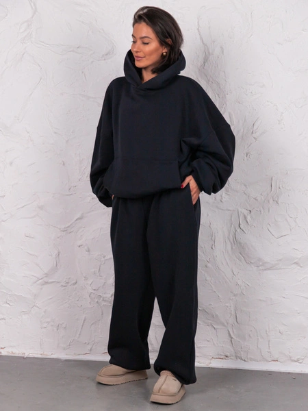 Dresowe bawełniane SPODNIE baggy czarne E643