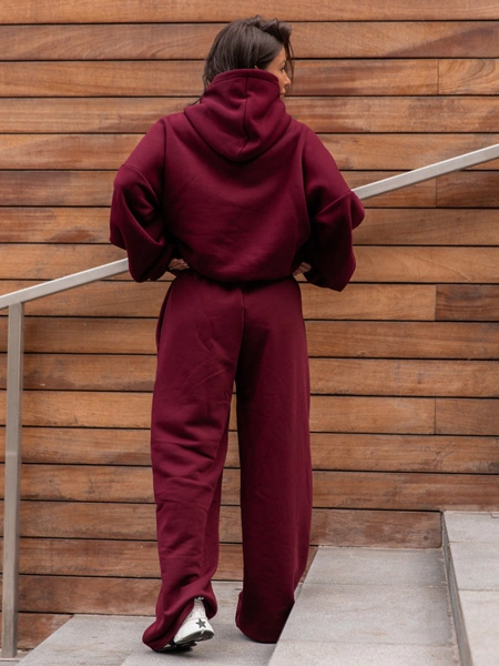 Dresowe bawełniane SPODNIE  z szerokimi nogawkami bordowe X31