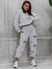 Bawełniany KOMPLET dres z dziurami bluza z kapturem i spodnie szary melanż D593 k01