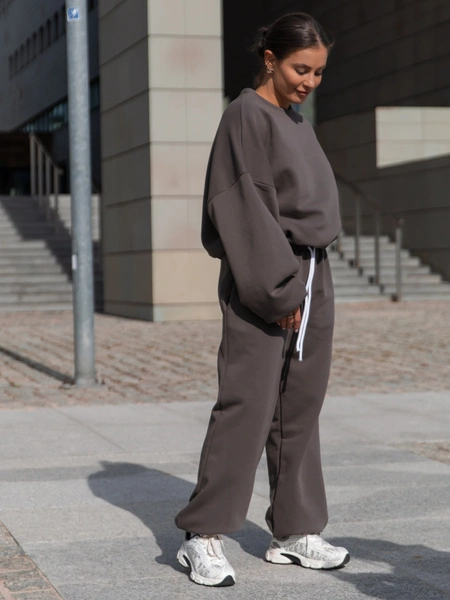 Dresowa bawełniana BLUZA oversize szeroka dark mokka X402