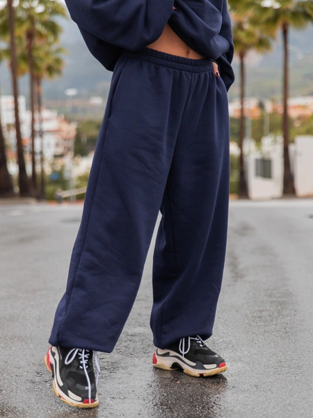 Dresowe bawełniane SPODNIE baggy navy blue E643
