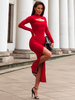 Elegancka dopasowana SUKIENKA maxi z wycięciem na biuście czerwona D518 k01