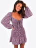 ROZKLOSZOWANA MARSZCZONA SUKIENKA fioletowa w kwiatki B174 k01
