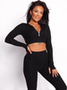 Bawełniany komplet z prążkowanej dzianiny top z zamkiem i legginsy czarny SZ d027 k01