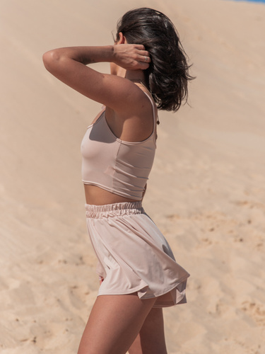 Codzienny KOMPLET top na ramkach i krótkie spodenki beżowy X111 k01