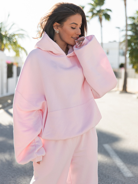 Viralowa Dresowa bawełniana BLUZA z kapturem oversize szeroka baby pink E644