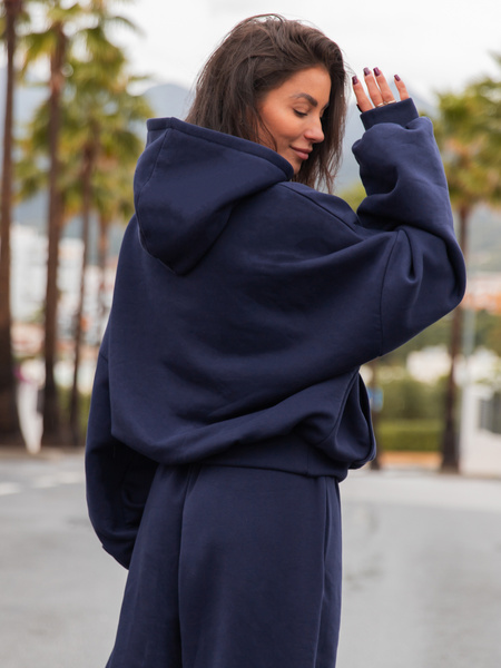 Viralowa Dresowa bawełniana BLUZA z kapturem oversize szeroka navy blue E644