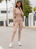 Dopasowany modelujący KOMPLET z poliamidem bluza ze stójką i spodnie legginsy beżowy X70 k01