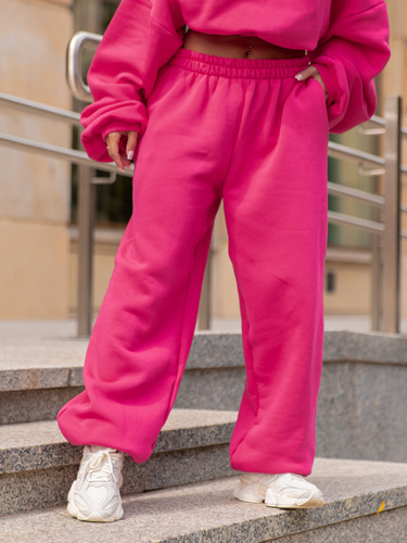 Dresowe bawełniane SPODNIE baggy różowe E643
