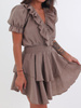 MUŚLINOWA SUKIENKA PRZEKŁADANY DEKOLT Z FALBANKAMI cappuccino B69 kk01