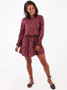 Rozkloszowana sukienka z falbaną bordowa w kwiatki b97 kk01