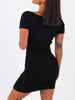Bawełniana dopasowana krótka sukienka z prążka dekolt łódka czarna b45 k01