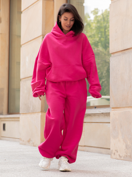 Viralowa Dresowa bawełniana BLUZA z kapturem oversize szeroka różowa E644
