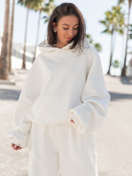 Viralowa Dresowa bawełniana BLUZA z kapturem oversize szeroka ecru E644