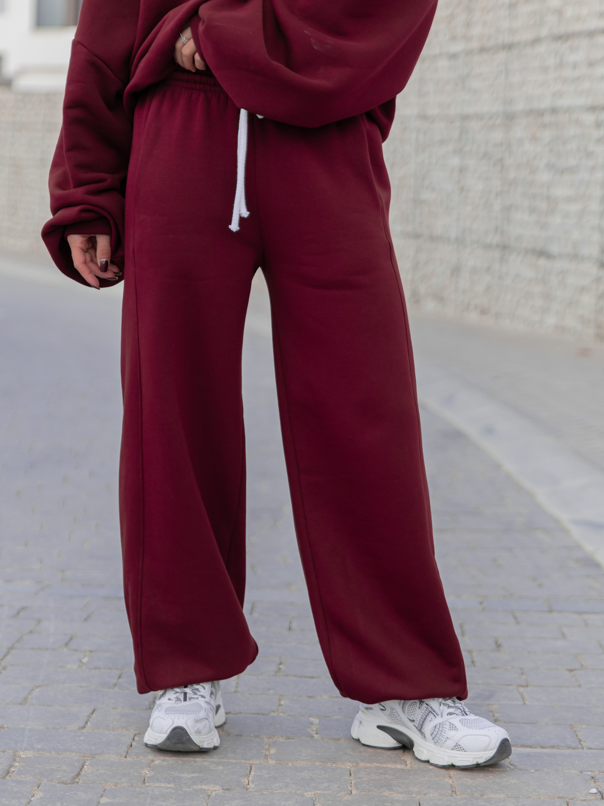 ZESTAW DRESOWY: Oversizowa BLUZA z dresu drapanego na stójce z zamkiem X477 + Oversizowe SPODNIE dresu drapanego z przeszyciem i ściągaczami X476