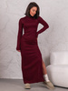 Swetrowa SUKIENKA maxi z rozporkiem bordowa E626 k01