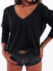 Bawełniana luźna bluzka dekolt v czarna b84 k01