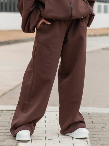 Dresowe bawełniane SPODNIE  z szerokimi nogawkami brązowe X31